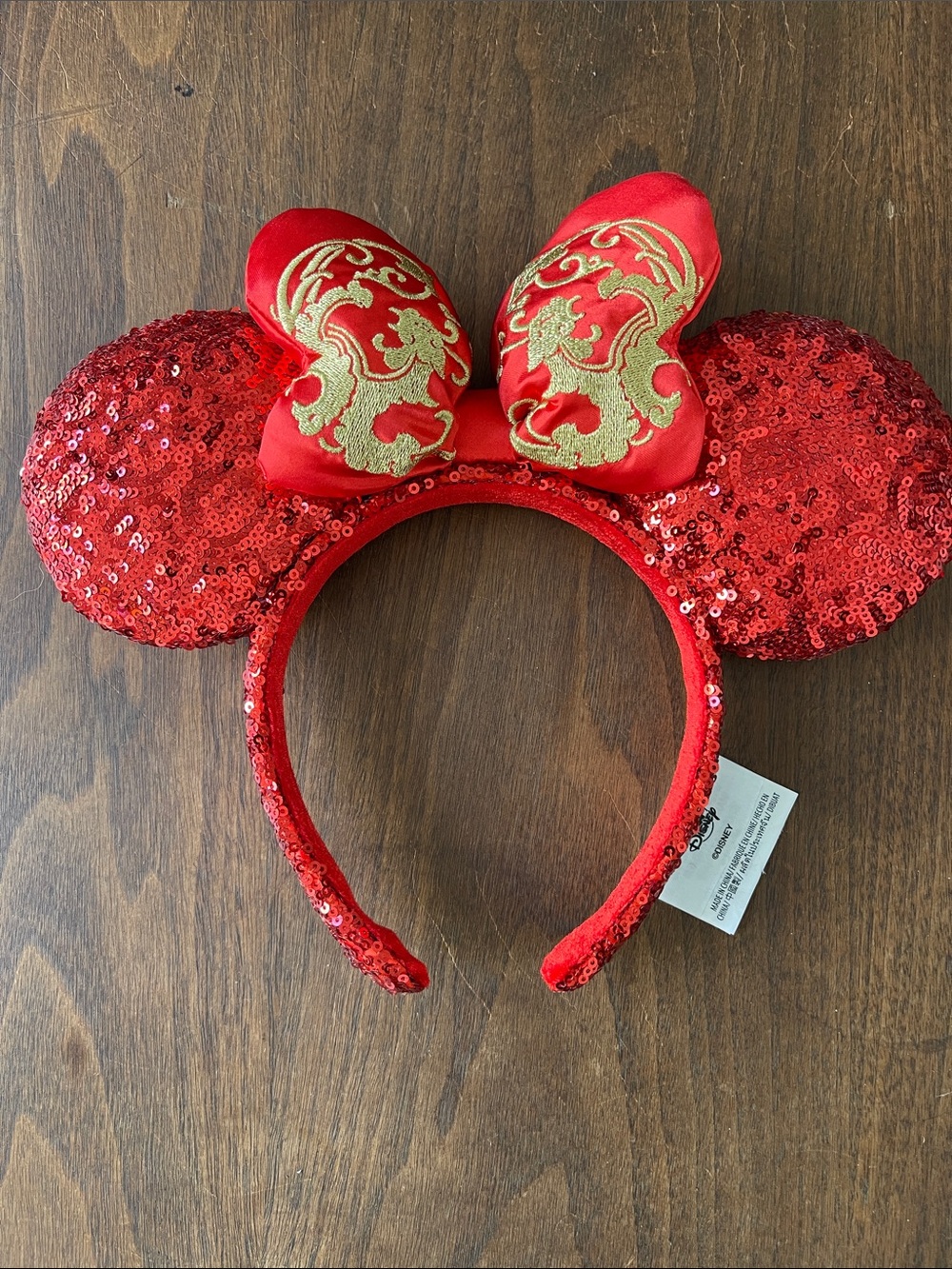 Disney Minnie Ears Red Sequin Lunar New Year